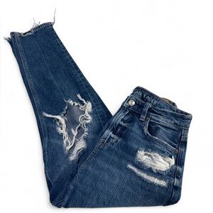 American Eagle Outfitters Women's Dark Blue Ripped Skinny Jeans